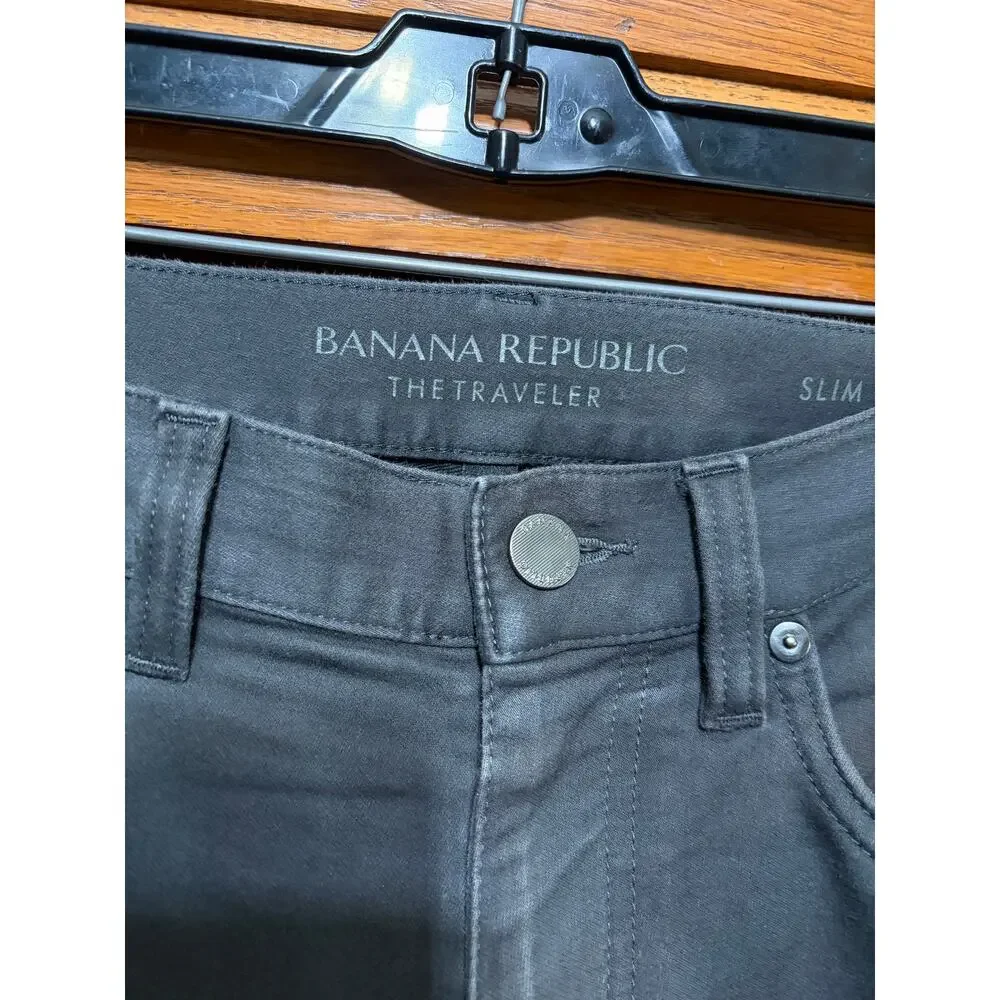 Banana Republic Traveler Slim Pants Men's 30x32 Gray Stretch 5 Pocket Chinos